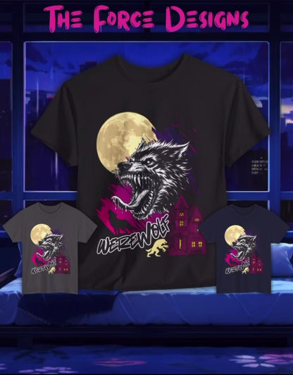 Werewolf Howling,  Unisex Heavy Cotton Tee - Spooky Graphic Tee for Halloween, Casual Wear, Horror Fans, Gift Idea, Streetwear