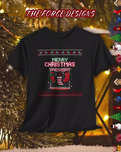 Merry Christmas Ugly T-Shirt — Festive Stocking & Reindeer Holiday Tee