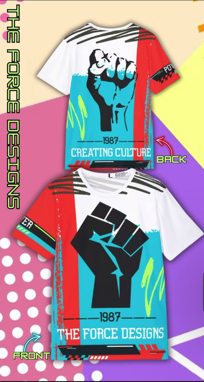 Creating Culture — Bold Fist Graphic All-Over Print Athletic Tee ("The Force Designs" 1987)