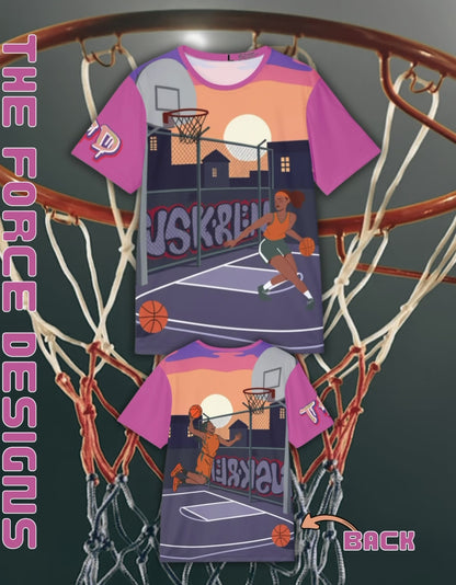 Women’s Sunset Streetball — Urban Basketball Graphic Tee