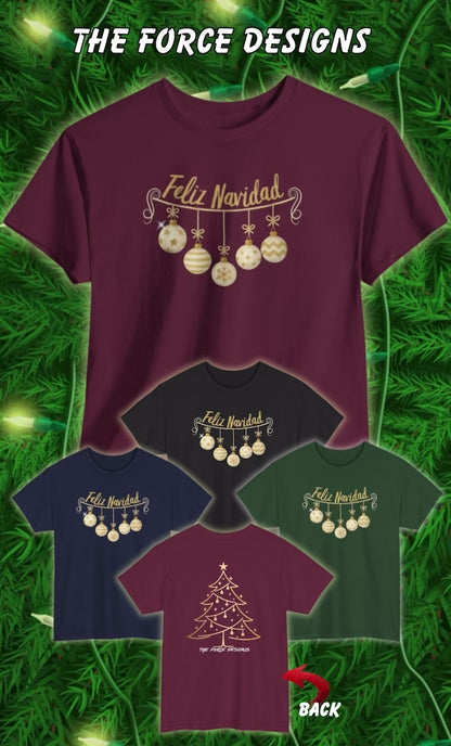 Feliz Navidad Tee — Gold Ornament Christmas Shirt