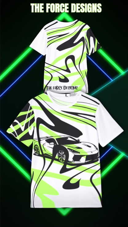 Men's Racing Jersey — Neon Green Sports Car Graphic All-Over Print